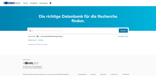 Bildschirmfoto DBIS Startseite