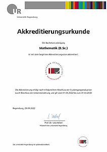 Akkreditierungsurkunde Mathematik B.Sc.