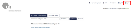 Bildschrimfoto Login im Bibliothekskatalog