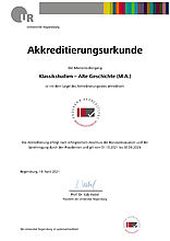 Akkreditierungsurkunde Klassikstudien - Alte Geschichte M.A.