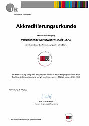 Akkreditierungsurkunde Vergleichende Kulturwissenschaft M.A.