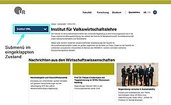 Bildschirmfoto einer Webseite auf deren linken Seite sich ein Submenü im eingeklappten Zustand befindet