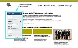 Bildschirmfoto einer Webseite, auf deren linken Seite sich ein Submenü im aufgeklappten Zustand befindet