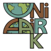 Logo des AK Unifair, enthält verkünstelt die Buchstaben Unifair K sowie einen halben Erdball