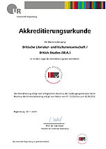 Akkreditierungsurkunde Britische Literatur- und Kurlturwissenschaft M.A.