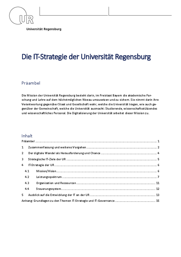 Das Deckblatt der IT-Strategie der Universität Regensburg