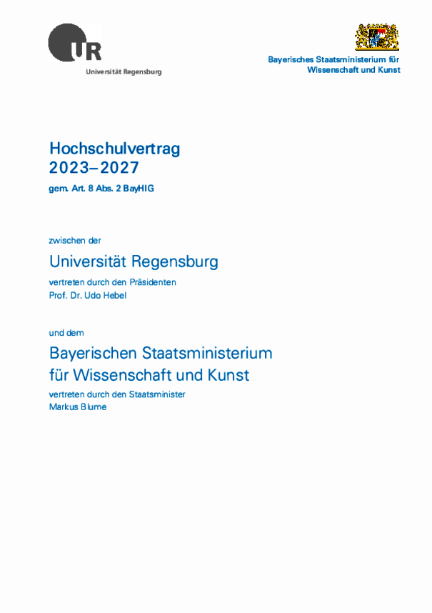 Title page of the university contract 2023 - 2027