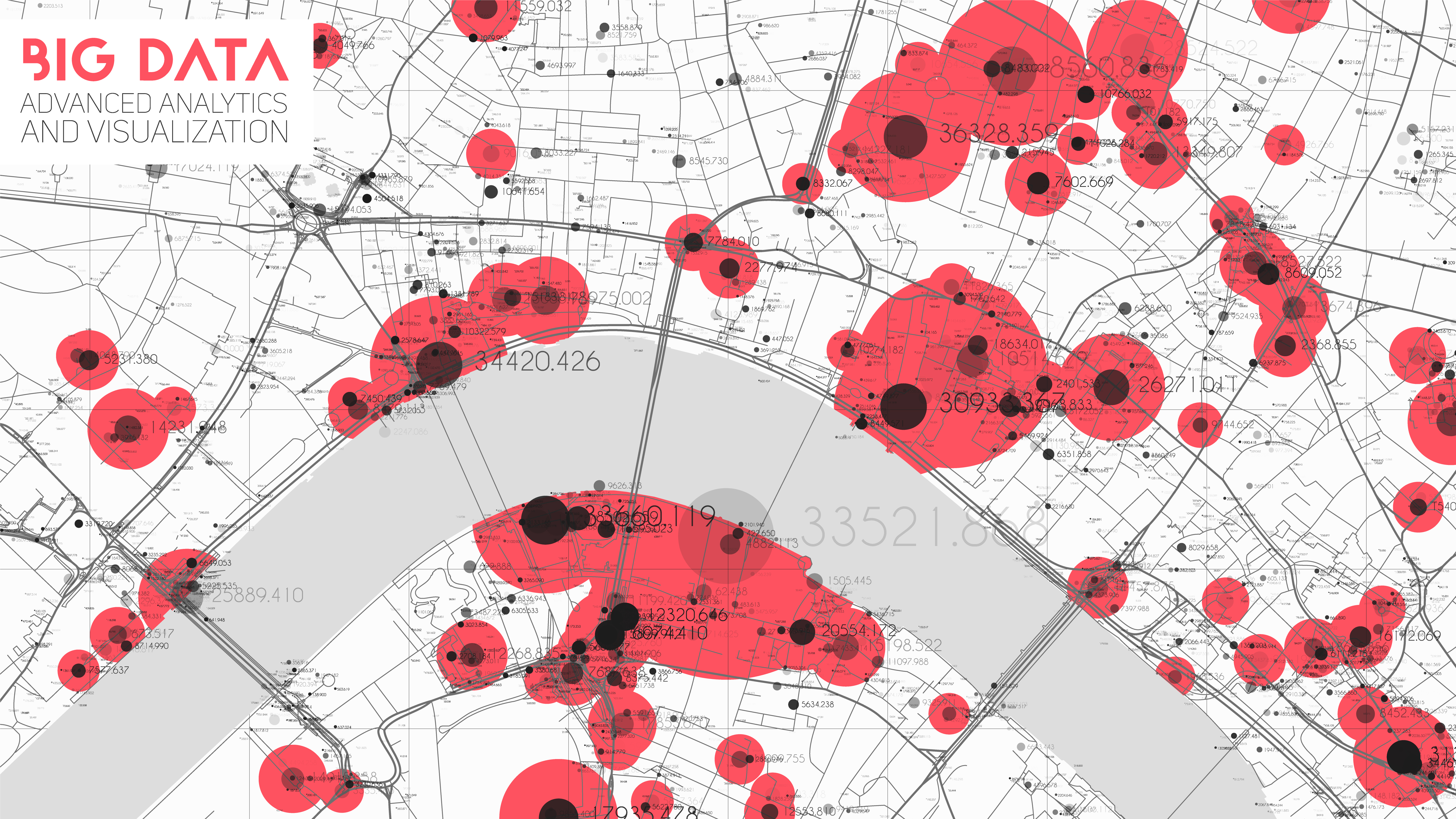 Big data in modern city. Abstract social information sorting visualization. Human connections or urban financial structure analysis. Complex geospatial data. Visual information complexity.